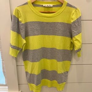 Vine & Love Bright Yellow Neon and Gray Striped Top Sweater